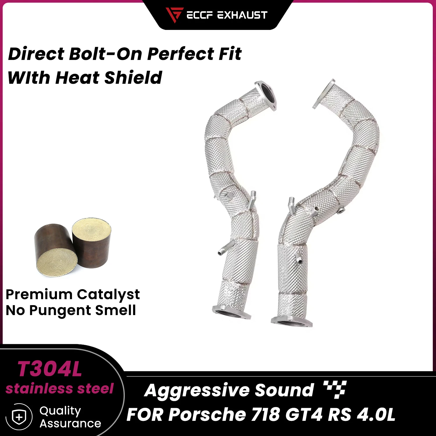 

Sporty Downpipe With Heat Shield For Porsche 718 GT4 RS 4.0L Aggressive Exhaust Sound Performance Upgrade Easy Installation