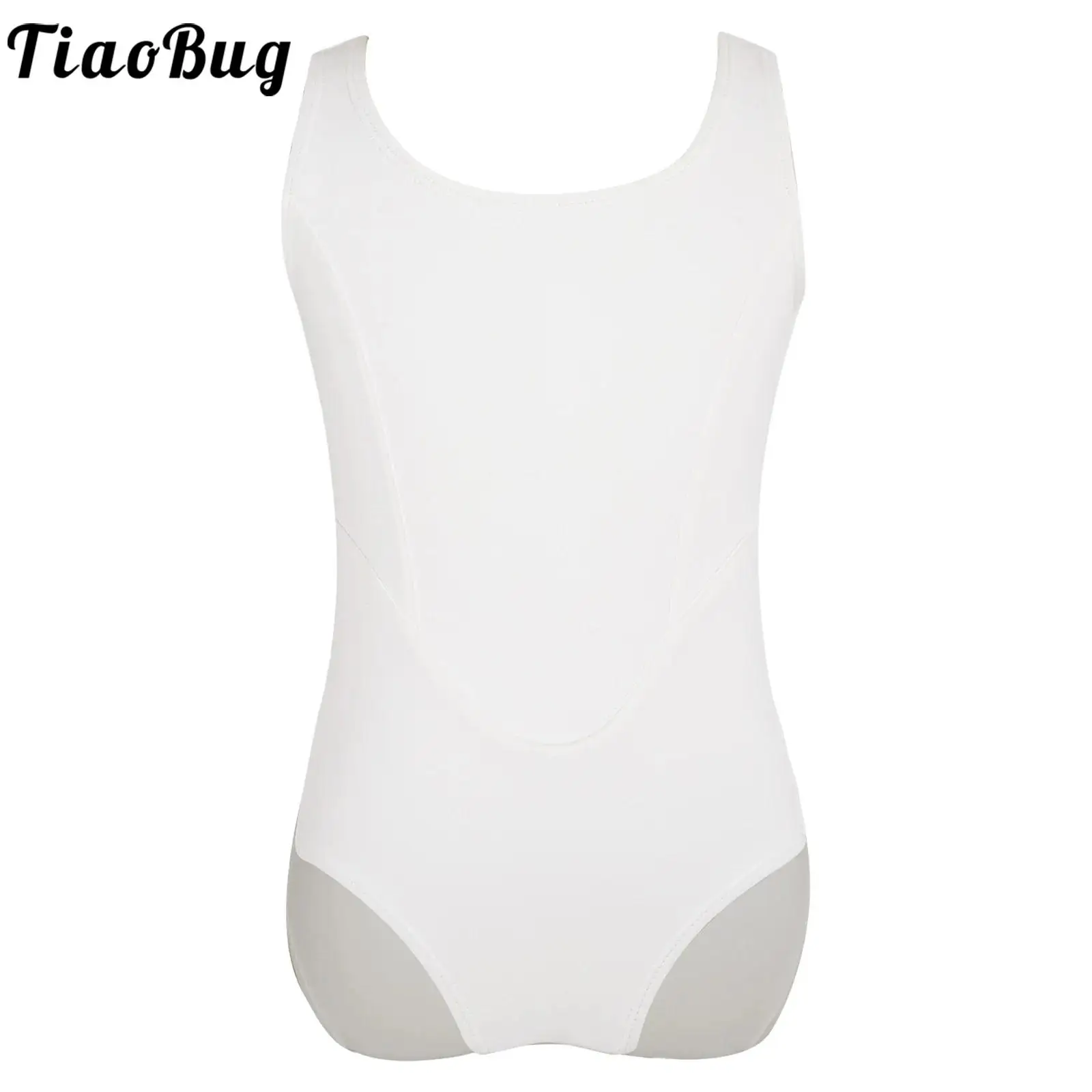 Kids Girls Gymnastics Dance Bodysuit Sleeveless Wide Shoulder Strap Bodysuit for Lyrical Ballet Dance Stage Performance Practice