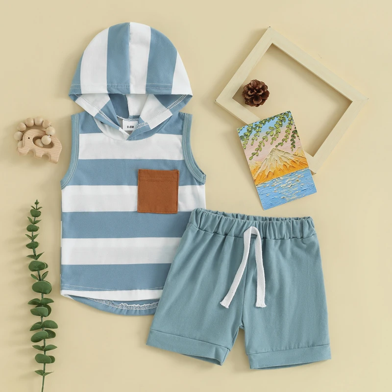 Baby Boy Clothes Casual Sleeveless Hoodie Tops And Shorts 2pcs Toddler Boy Summer Outfit 6 12 18 24 Months 2T 3T