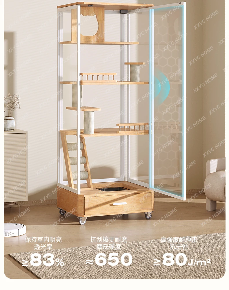 A  Solid wood cat cabinet does not occupy a panoramic glass cat villa household integrated cat litter box with drawers