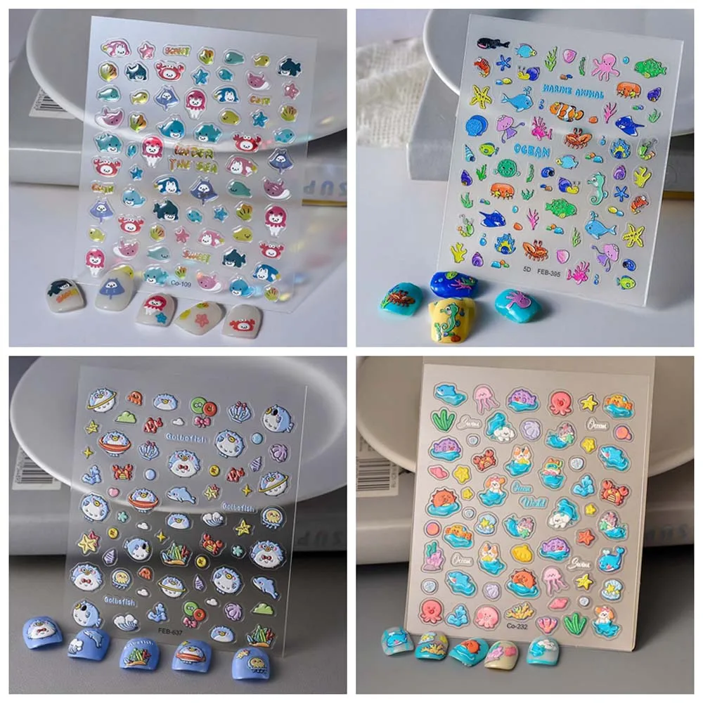 

Наклейки для ногтей «Морские звезды и океан»: медузы, дельфины, блестящие стеклянные декорации для ногтей с эффектом рельефа