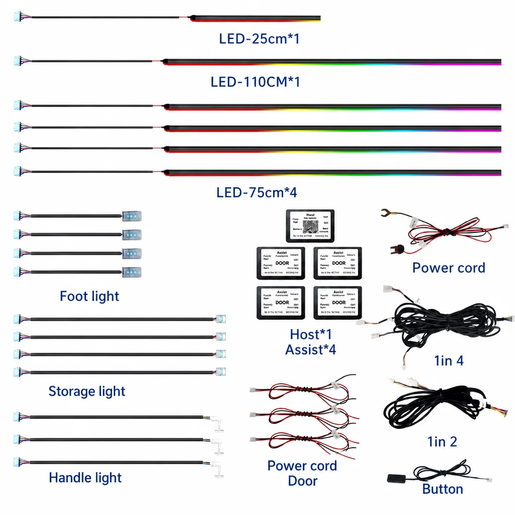 Trontech 18-in-1 Dual Zone Car Ambient Light Kit Chaser RGB LED Acrylic Strip APP Control 16 Million Colors Universal CE ROHS