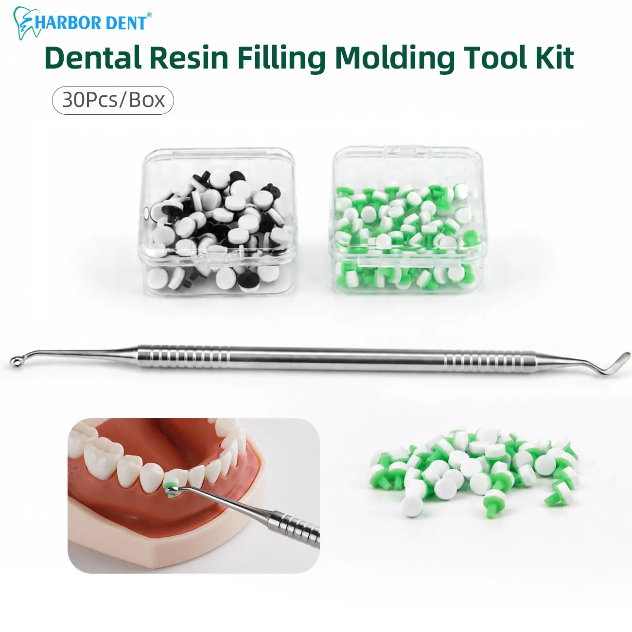 60Pcs/Set Dental Beauty Tool Foam-Head Composite Filler Resin Filling Veneer Shaping With Sculpting Mixing Handle