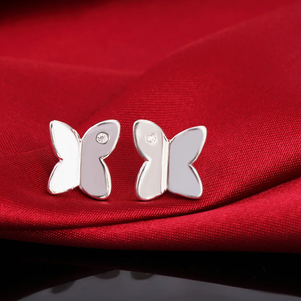 

925 Sterling Silver Earrings Fashion Cute Jewelry Elegant Woman Charm Crystal Butterfly Ear Studs Trendsetter Christmas Gifts