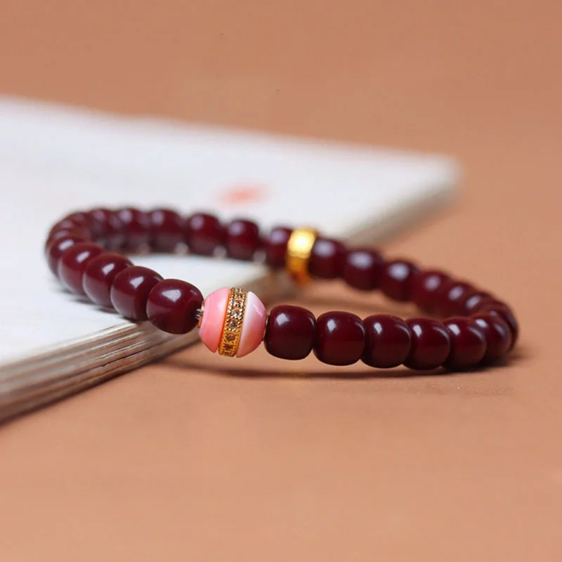 High Polished Cherry Red Cinnabar Bodhi Root Single Circle Bracelet Old Material Red Bodhi Beads Handheld Wristband Gifts