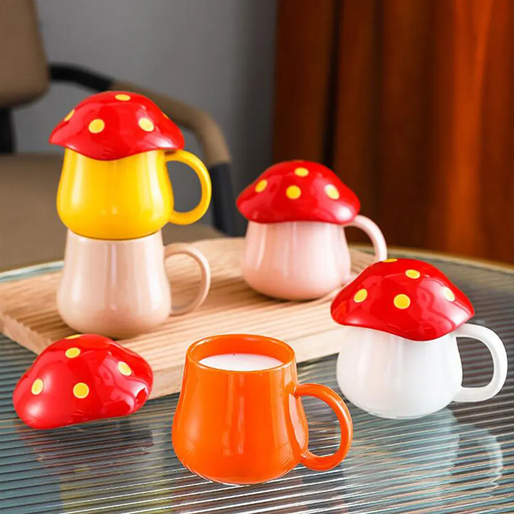 

2Pcs Ceramic Mushroom Shape Coffee Cup Cartoon Mug for Breakfast Afternoon Tea Milk Beverage Holder Home Cafe Restaurant