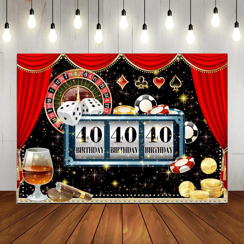 Las Vegas Gold Glitter Casino Poker Dice Red Birthday Party Prom Photography Backdrop Wall Decor Props Background Banner