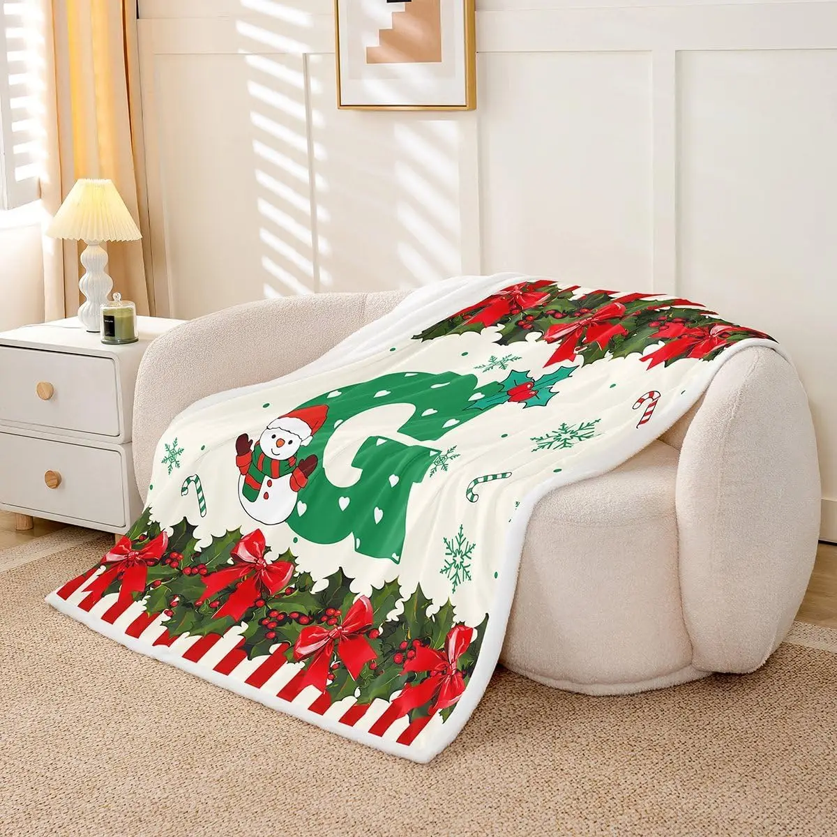 Christmas Bow Letter G Fleece Blanket Twin Holly Kids Love Hearts Sherpa Blanket Snowflake Green Red Stripe Alphabet Bowknot