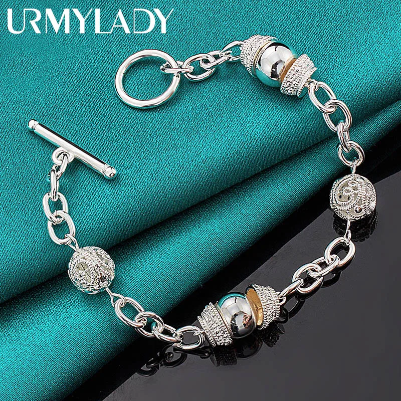 

URMYLADY 925 Sterling Silver Ball Drum Bracelet For Women Wedding Engagement Party Gift Fashion Jewelry