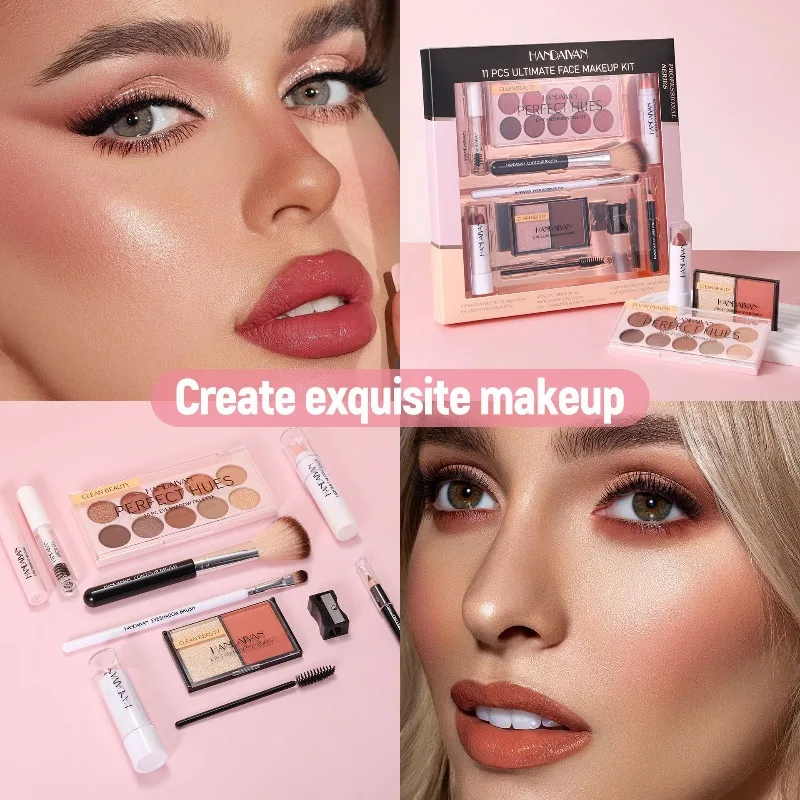 Complete Make-up Collectie 11 Stuks Lipgloss Oogschaduw Mascara Set Reisvriendelijke Case met Gereedschap Perfect voor Geschenken Make-up Kit