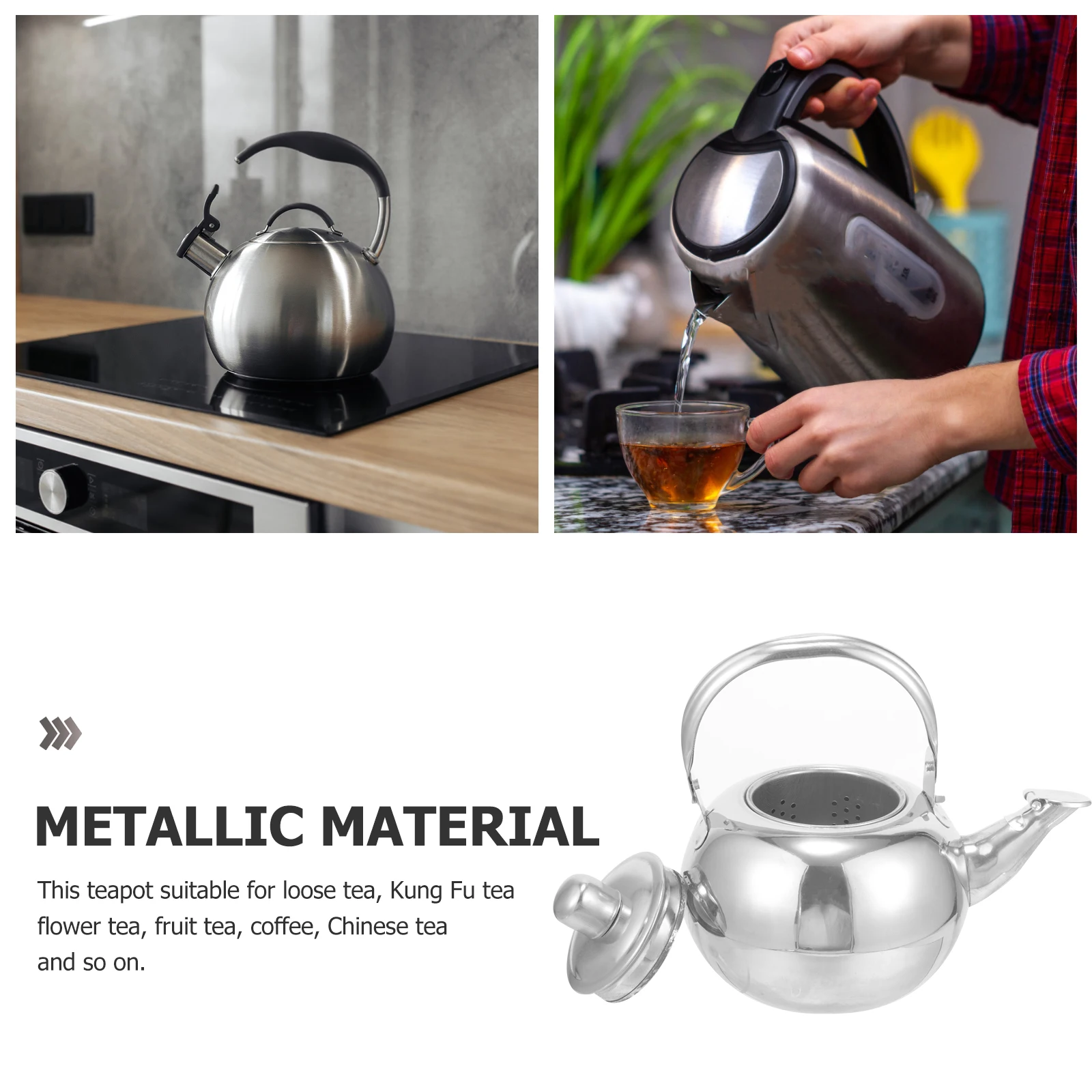 

1pc Thickened Stainless Steel Stove Top Kettle Teapot Home Use Smooth Spout Easy Hold Handle For Loose Fruit Coffee Chinese Tea