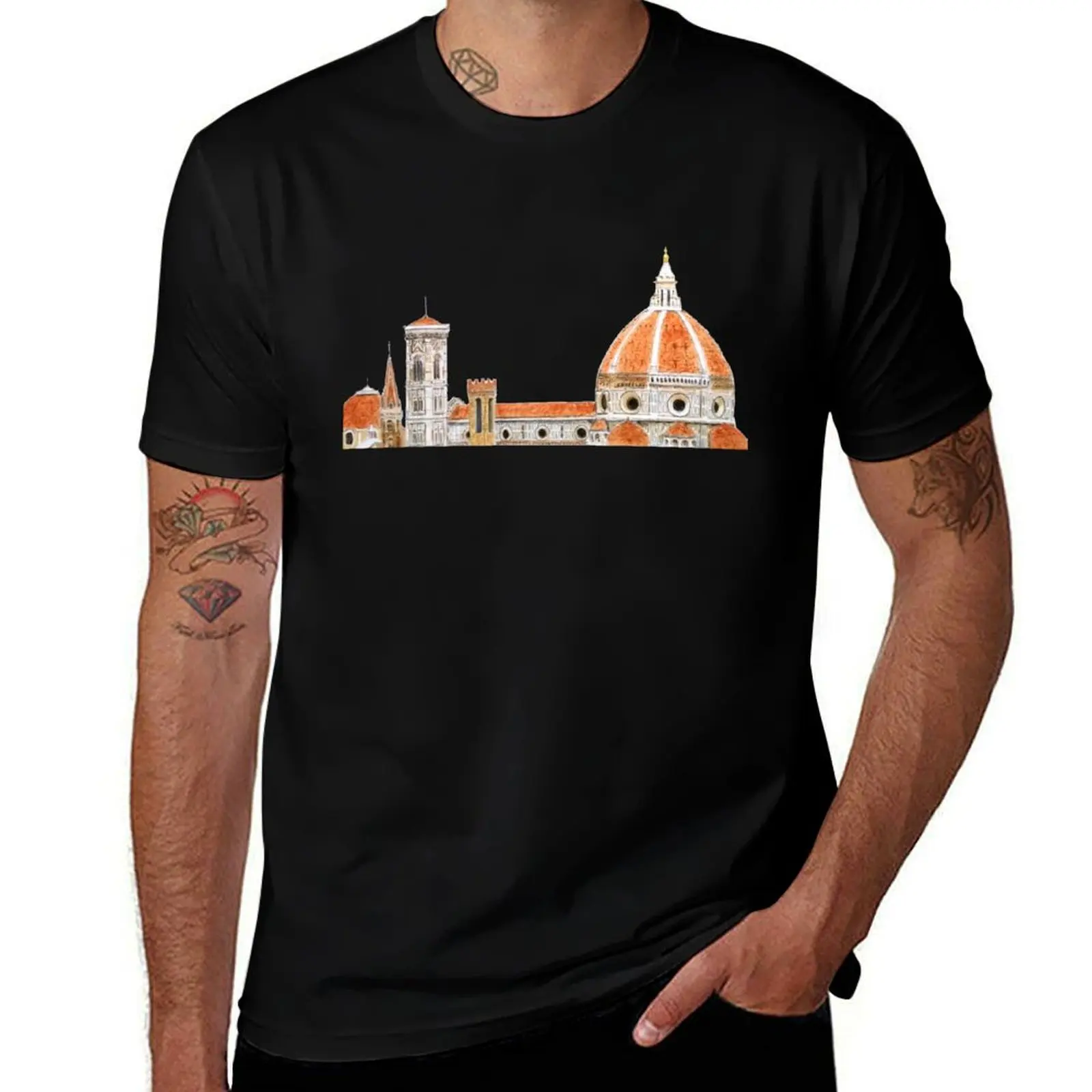 

hand painted Italy Florence Cathedral Duomo watercolor painting T-Shirt quick drying customs men clothes