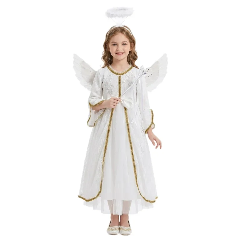 

Halloween Cosplay Costume Angel Dress Accessories Wings Three Piece Set Performance Party Role Playing Outfits for Adult Women