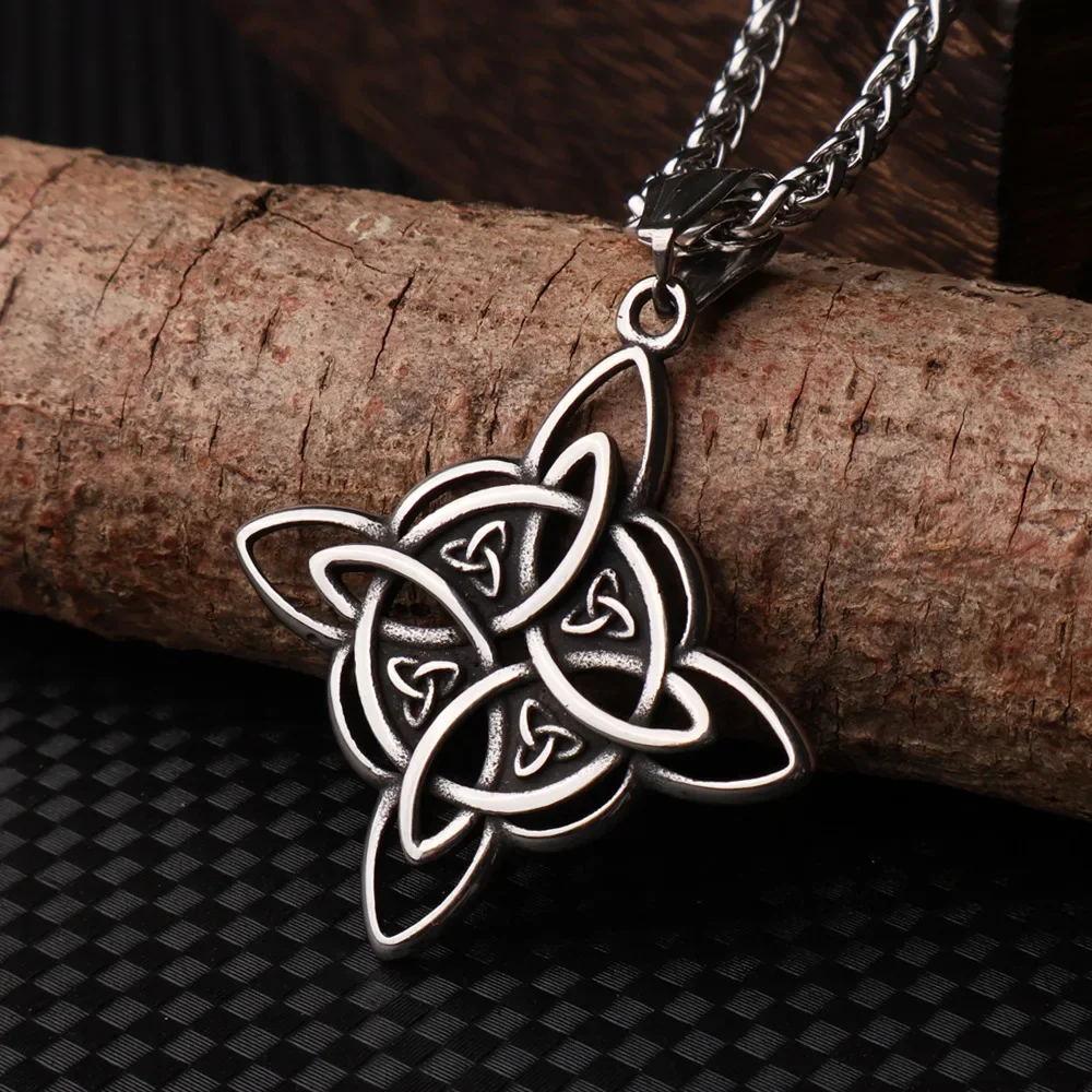 Stainless Steel Witch Knot Necklace Vintage Magic Knot Pagan Wiccan Symbol Pendant Necklace Pendant for Women Jewelry Gifts