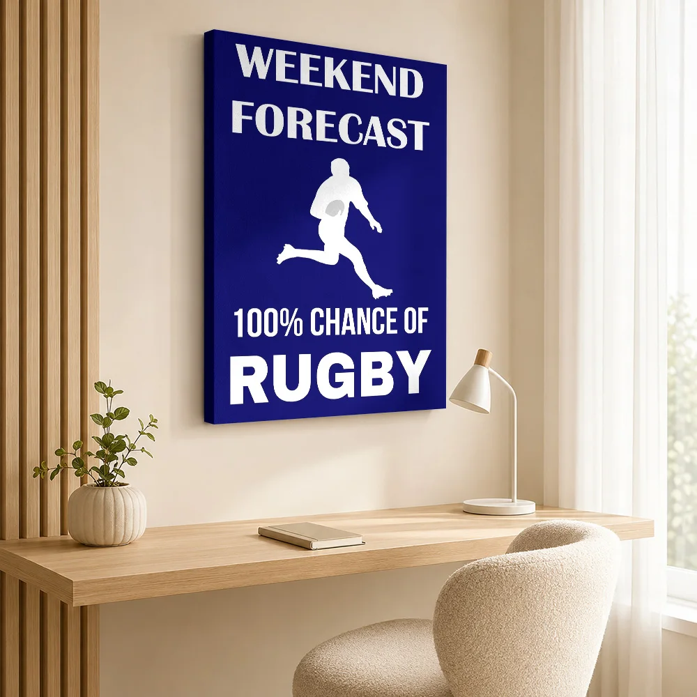Weekend Rugby Forecast Framed Canvas Print Poster Customized Photo Sports Portrait Canvas Wall Art for Gym Decor Ready to Hang