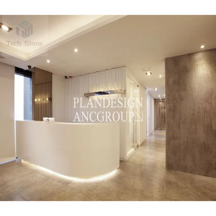 

Beautifully elegant white curve design Faux Stone salon reception desk