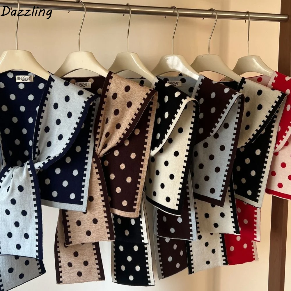 

Элегантная вязаная накидка-шаль в горошек с узлом, милый шарф на плечо, ретро-шарфы, вязаные шарфы, аксессуары для блузок и плеч