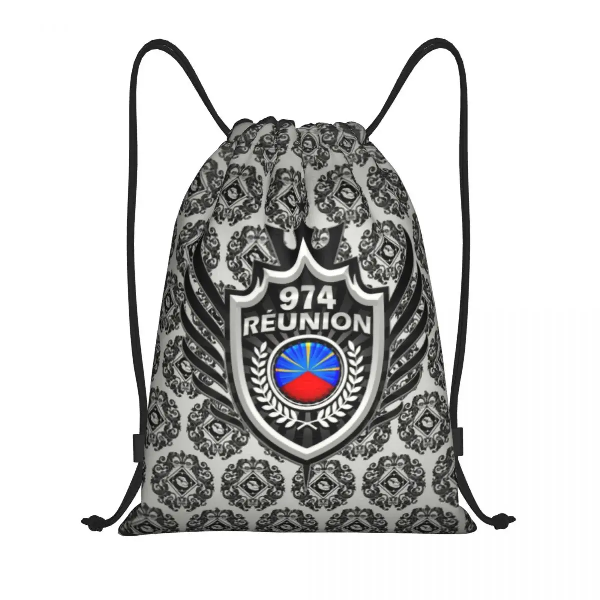 Custom 974 Reunion Island Coat Of Arms Drawstring Backpack Bags Lightweight Margouillat Beach Gym Sports Sackpack Sacks for Yoga