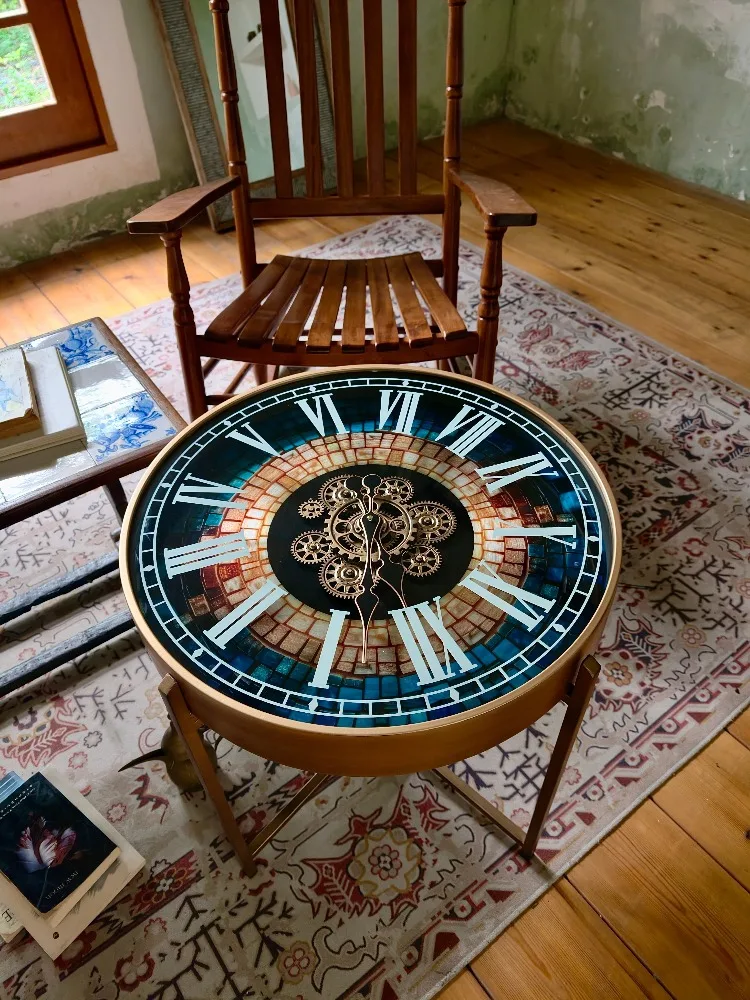Vintage Gear Rotate Clock,coffee Table,Luxury Design, Living Room, Sofa, Side Tables Furniture