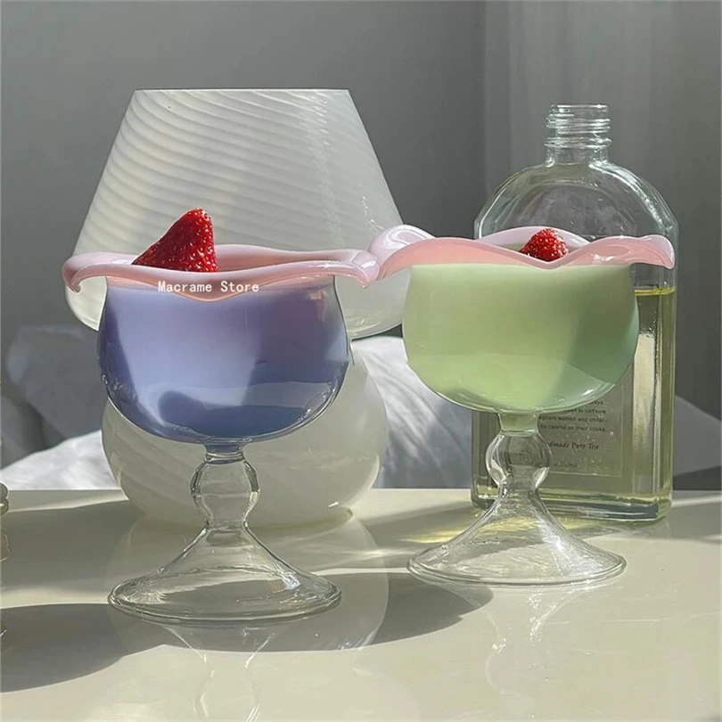 Korean Style Creative Wave Flower Glass Colorful Alien Cocktail Glass Ins Cute Dessert Ice Cream Cup