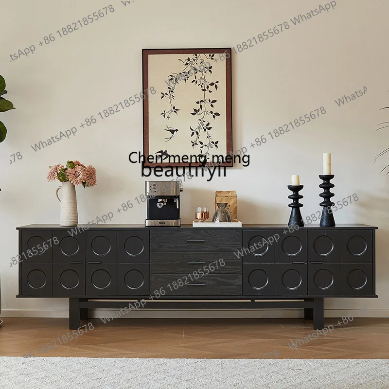 

X Red oak solid wood, retro TV cabinet living room, new high-end black medieval home