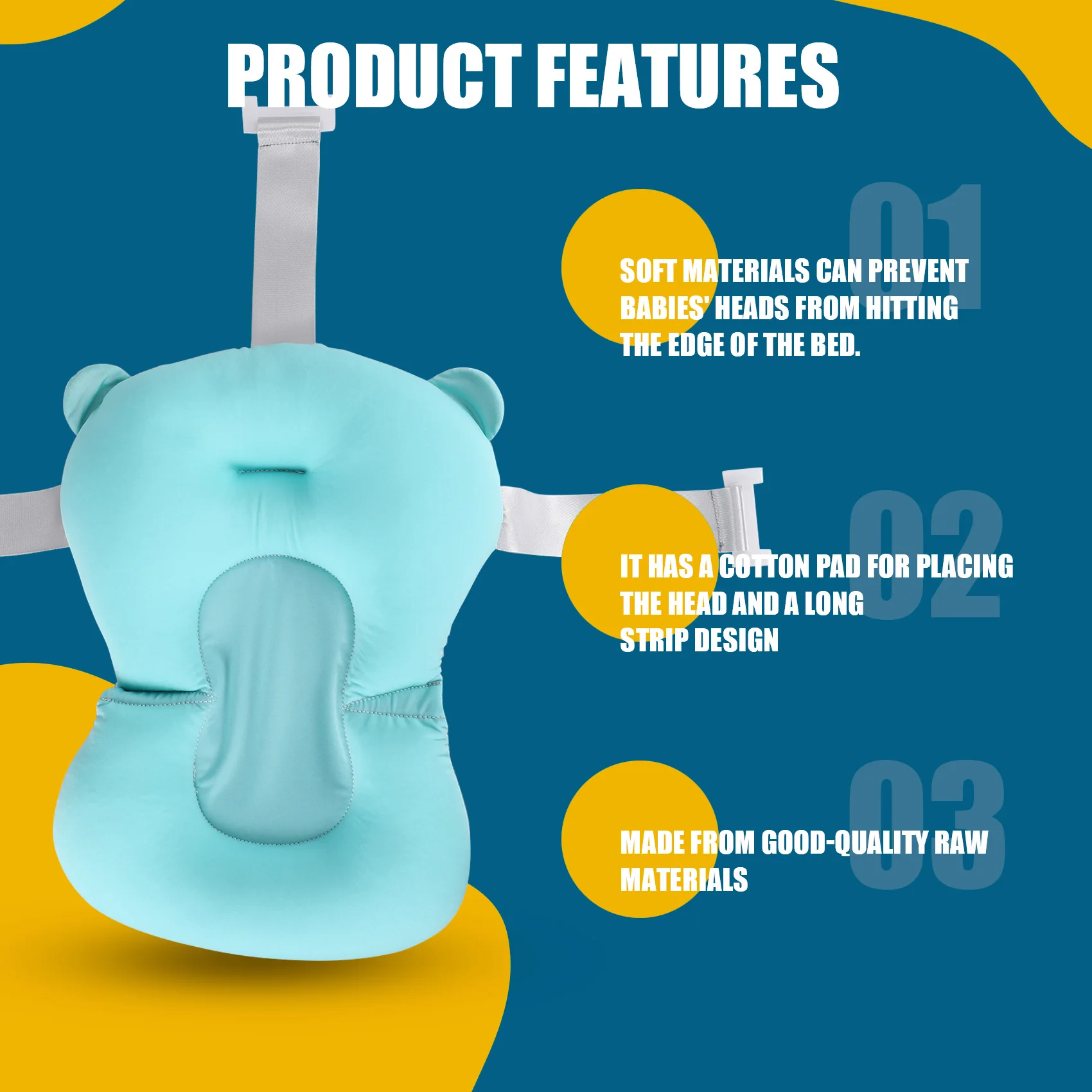 A21Q -Baby Shower Bath Tub Pad Non-Slip Bathtub Seat Support Mat Safety Security Bath Support Cushion Foldable Soft Pillow