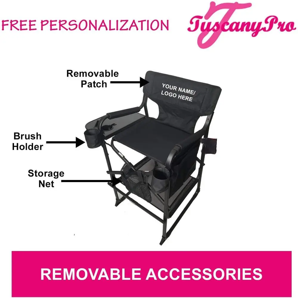 เก้าอี้ช่างแต่งหน้ามืออาชีพพร้อมไฟร่ม ปรับความสูงได้ 29 นิ้ว เหมาะสำหรับร้านเสริมสวยและงานอีเว้นท์ พร้อมกระเป๋าหิ้ว