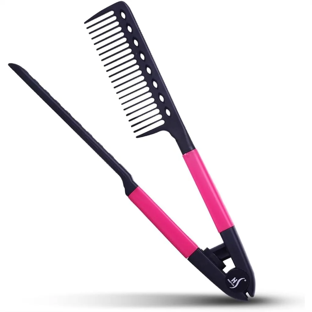 

Hair Straightening Comb for Flat Iron - Detangling Styling Tool - Get Straight Hair in Minutes (Pink)