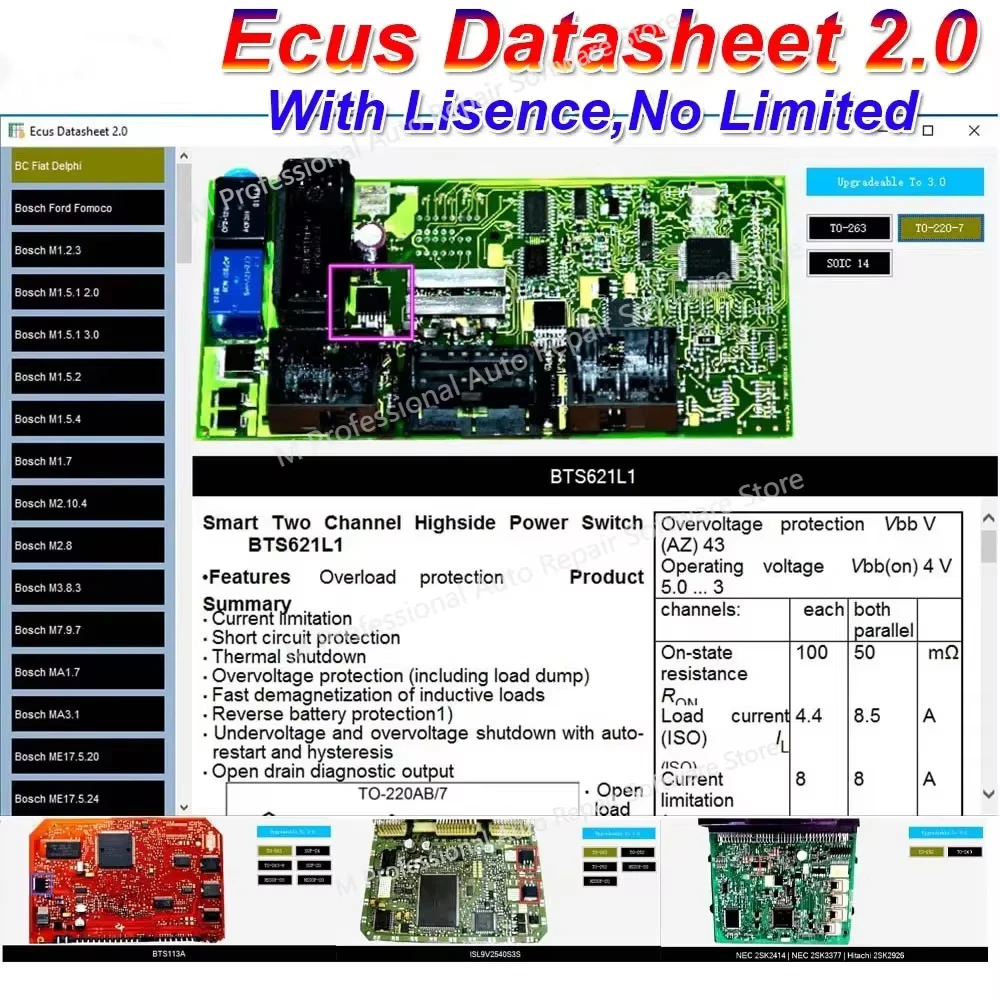 La última hoja de datos ECUS 2.0 Software de reparación de ECU Esquemas de PCB, incluida componente electrónico ECU de automóvil