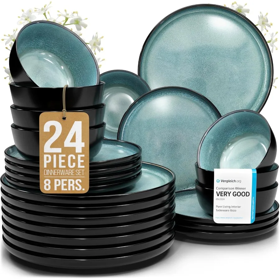 

24 Piece Dinnerware Sets for 8 People Modern Style Stoneware Tableware Set with Scratch Resistant and Dishwasher Safe Plates an