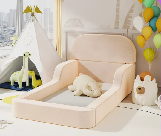 #Modern Kids Soft Sofa Bed, Formaldehyde-Free High-Density Sponge Toddler Floor Bed, Anti-Slip Montessori Play Sofa for Nursery