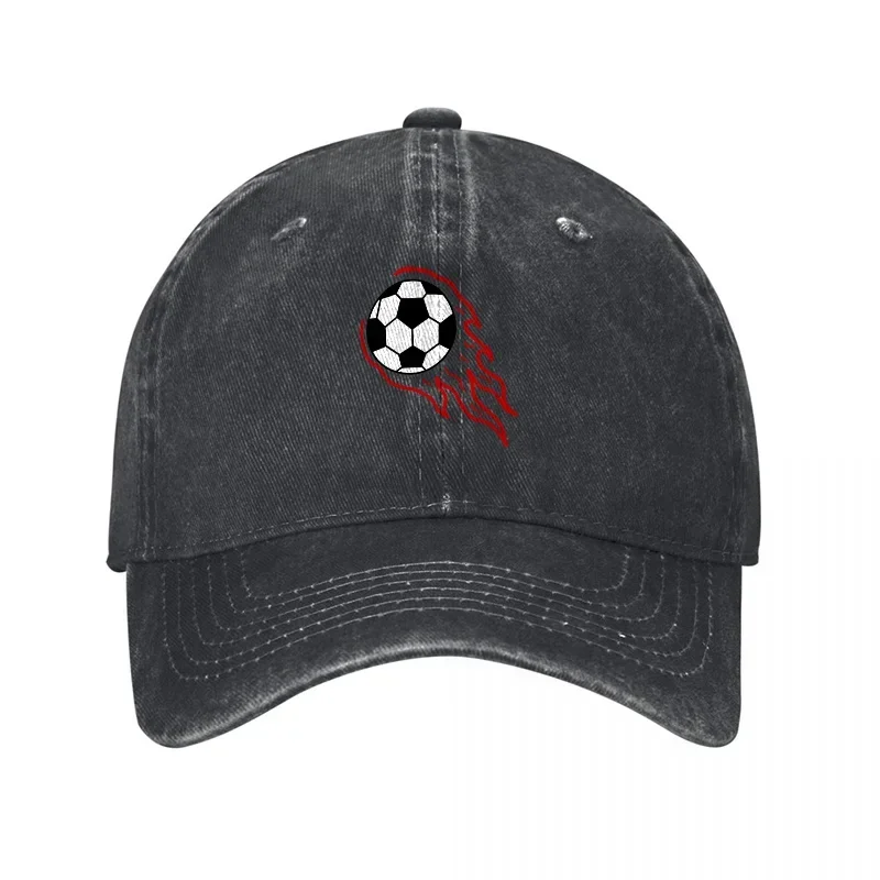 New Soccer Ball Logo Washed Canvas Baseball Cap with Red Design Elements and Classic Adjustable Fit for Casual Wear