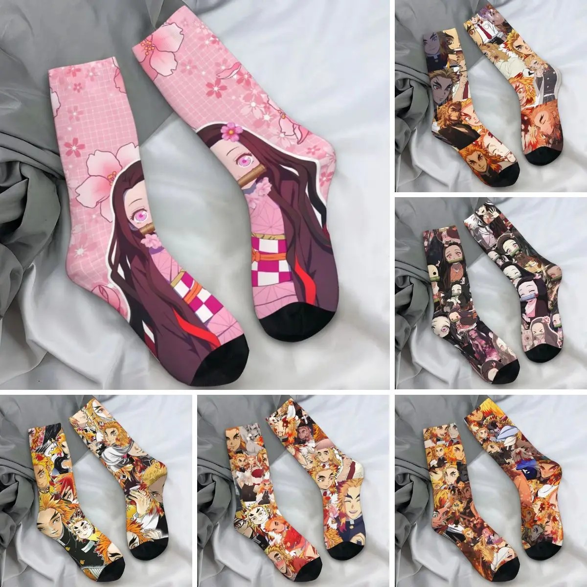 Demons Slayers Stockings Women Men Anime Nezukos Socks Soft Breathable Socks Autumn Cycling Non Slip Printed Socks Birthday Gift