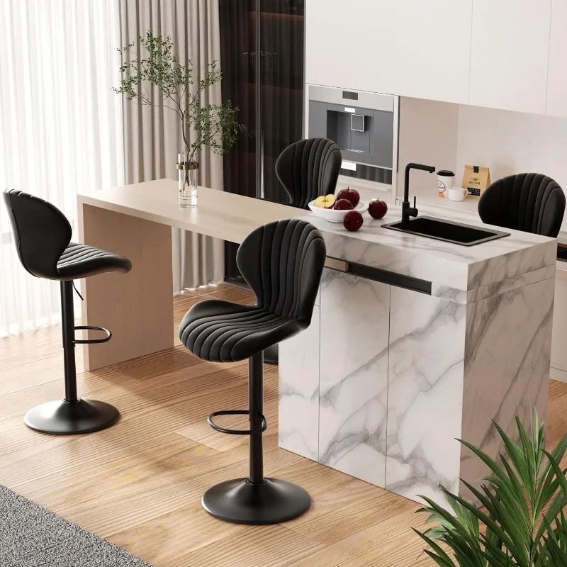 Bar Stools Set of 4 Modern Swivel Bar Chairs, Barstools Counter Height with High Backrest, Easy 3-5 Minute Assembly