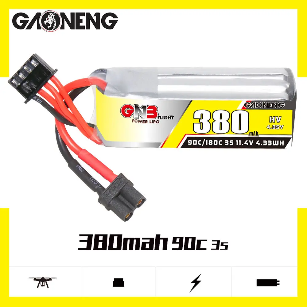 GNB GAONENG 3S 11.4V HV 380mah 90C XT30 LiPo Battery Micro FPV DRONE LiHV High Voltage For RC FPV Quadcopter Drone