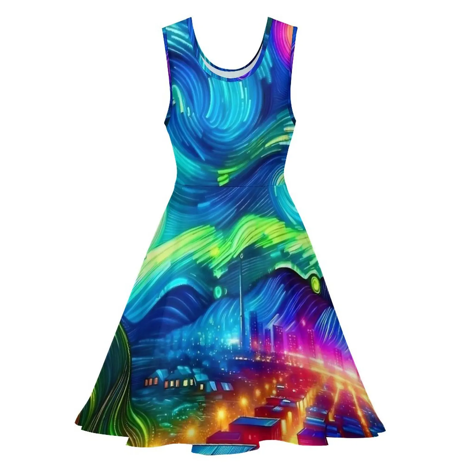 Colorful Starry Night Print Dress  Vintage Dresses Sleeveless Korean Fashion Oversize Skate Dress Female Custom Clothing