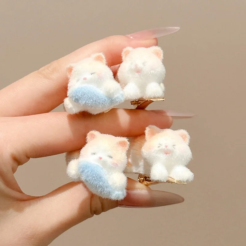 Süße Cartoon-Katze-Haarspange, flauschige Kätzchen-Haarnadel, Entenschnabel-Clip, süße All-Match-Pony-Clip-Haar-Accessoires für Mädchen