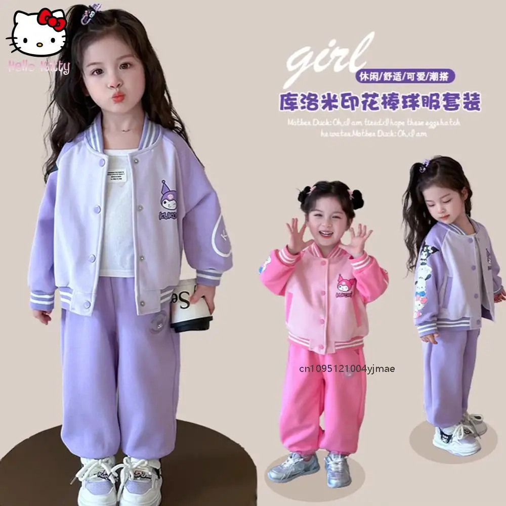 

2Pcs Sanrio Cute Melody Baseball Uniform Set Cartoon Kuromi Print for Girls Kawaii Spring Autumn Jacket Sweatshirts Ages 4-12