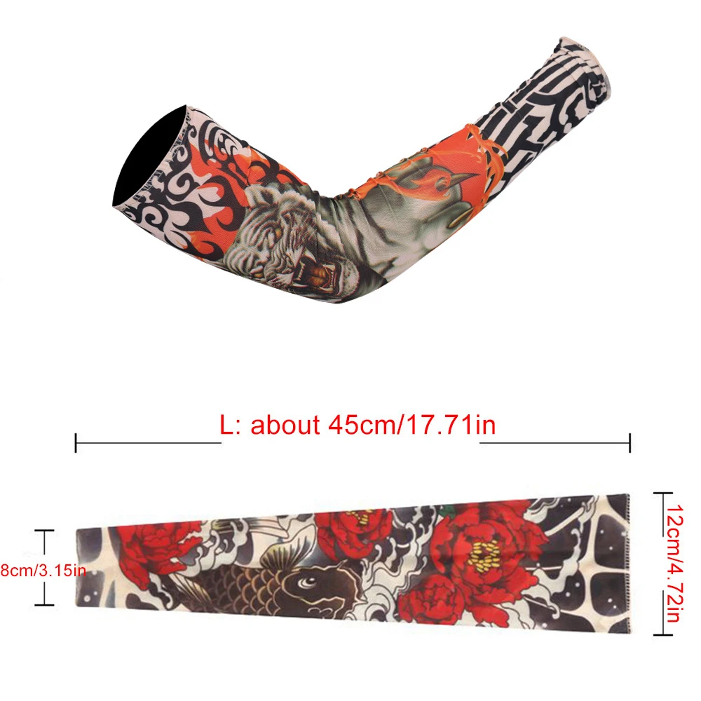 5 pcs Men Long Summer Tattoo Sleeves elastic temporary tattoo sleeve Armguard Sun Protection Cover Outdoor Driving Ice Silk Arm