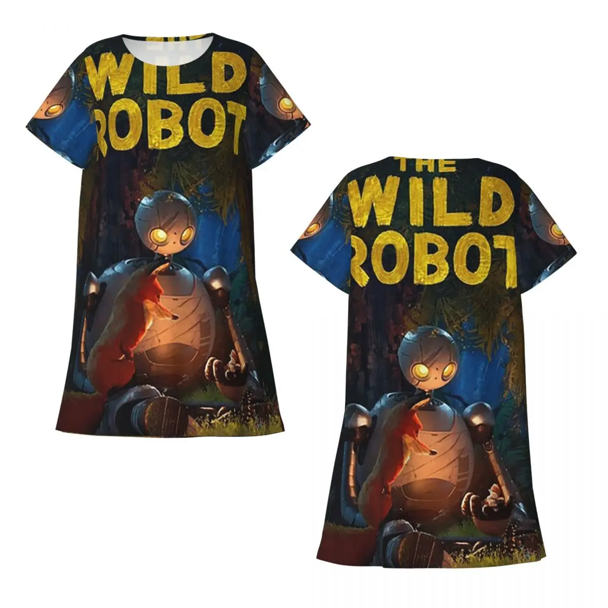Custom The Wild Robot Short Sleeves Nightdress For Sleeping Sleepshirts Women Short Sleeve Nightgowns Loose Pajama Dress
