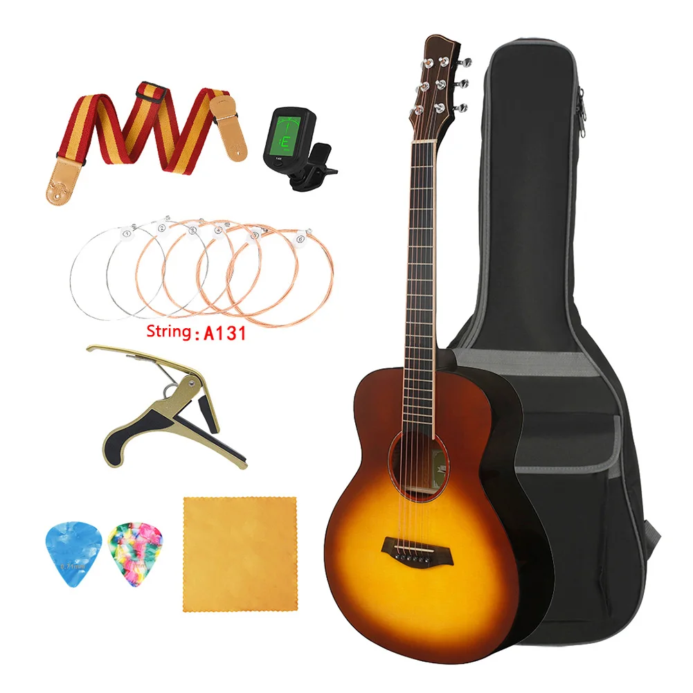 

Beginner Acoustic Guitar Kit 21-Fret C-shaped Guitar Neck Closed Chrome-plated Tuning Pegs Starter Guitar Musical Instruments