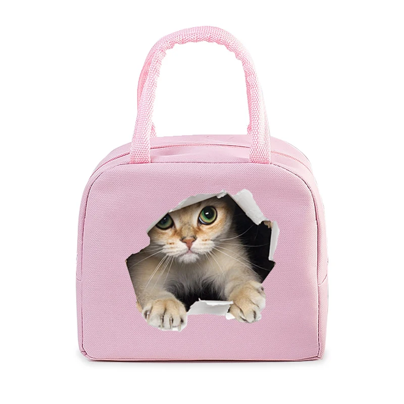 Funny 3D Cats Portable Lunch Bag Durable Office Women Men Thermal Box Cartoon Lunch Handbags Cooler Insulated Food Lunch Bags