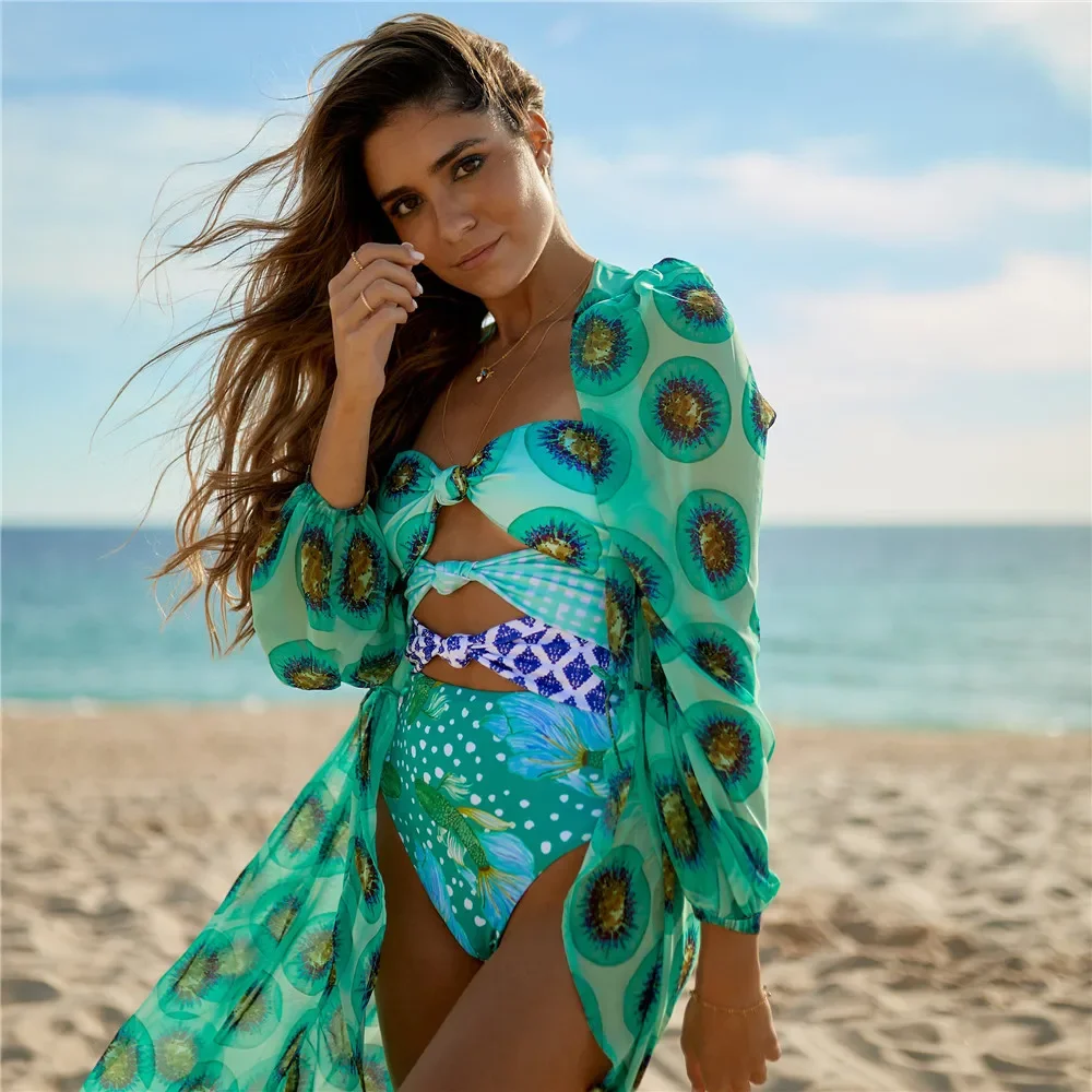 New Arrival V-Neck One Piece Swimsuit 2024 Sexy Floral Print Swimwear Women Beach Cover Up Bathing Suit Beachwear Swimsuit Swim