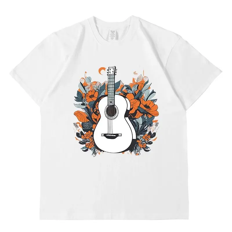 The new music prince sings casual fashion among flowers with a guitar Medium Strecth T-Shirts Harajuku T cotton