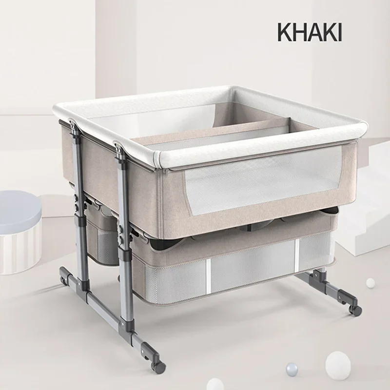 Portable and Easy Foldable Twin Cot Bed, Beside Cribs, Baby Twin Crib, Kids Cribs with Storage Bag, Multifunction Metal