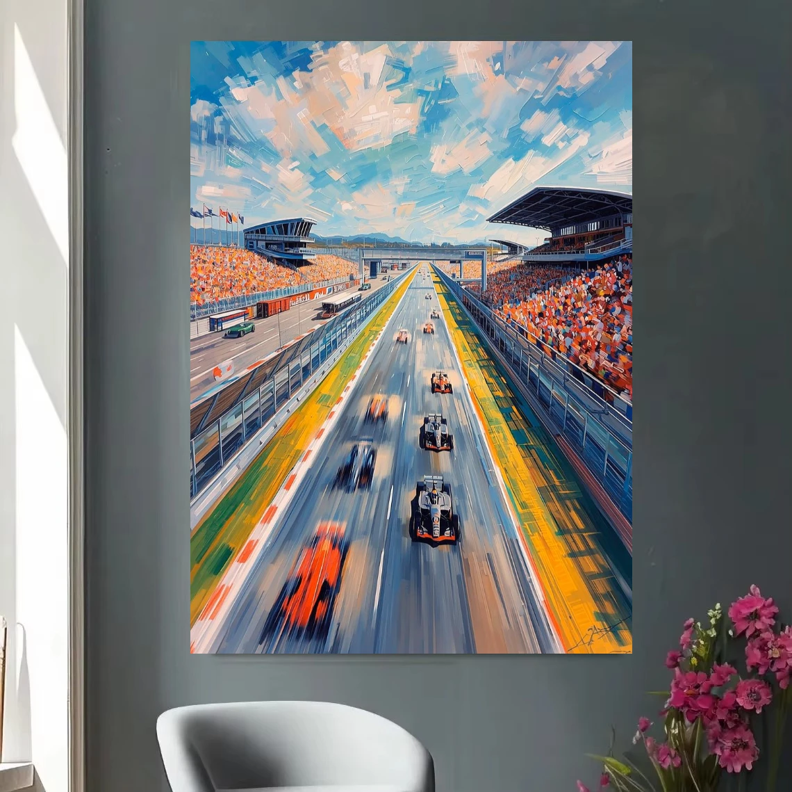 Racing Car Track Speed  Scenery Oil Painting By Number DIY Wall Decor for Game Room or Living Room Gift Frameless