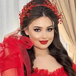 DZ233 Red Crystal Bridal Headband Rhinestone Wedding Headdress Hair Accessories for Women Headpiece Tiara Party Hair Jewelry
