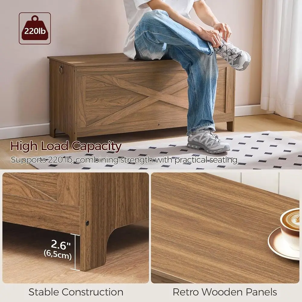 صندوق ألعاب متين للمدخل، أثاث خشبي بني عسلي، مفصلات أمان، مثالي لتخزين غرفة المعيشة وغرفة النوم.