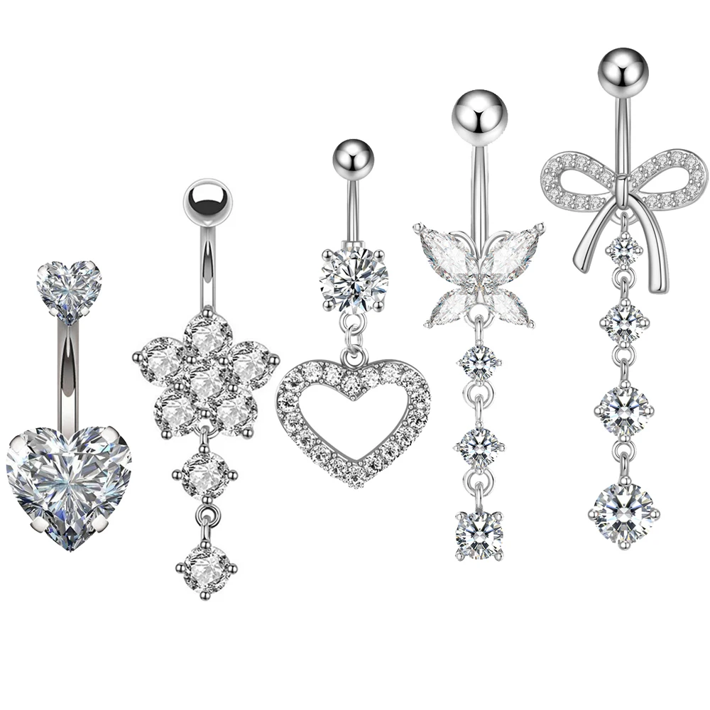 3-5pcs/Lot Belly Button Ring Sets with Heart and Butterfly Designs
