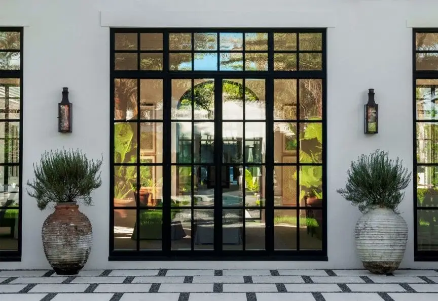 

Aluminum Alloy Custom Design Tempered Glass Door Shower Room Bedroom French Doors Slim Narrow Frame with Grills Casement Door